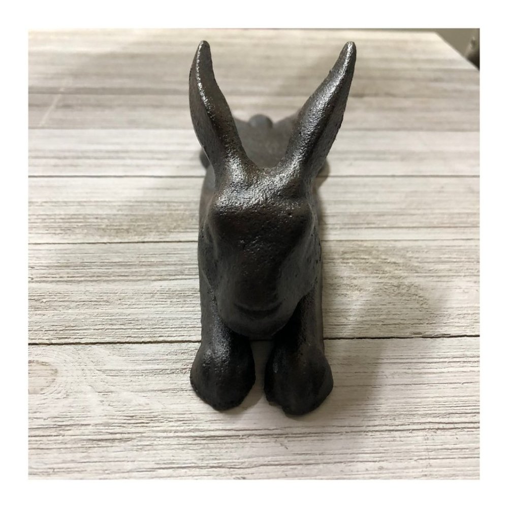 Antique Vintage Style Cast Iron Door Stop Rabbit Hare Wedge Rustic Black - Picture 10 of 11